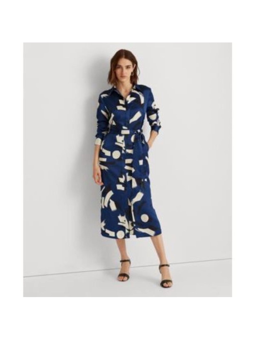 Ralph Lauren Navy Blue Printed Button-Front Shirt Dress - Picture 1 of 3
